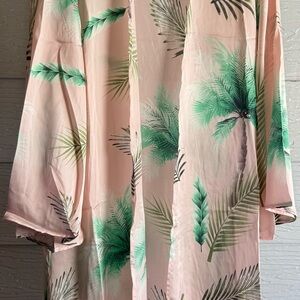 fab'rik Pink and Green Palm Print kimono